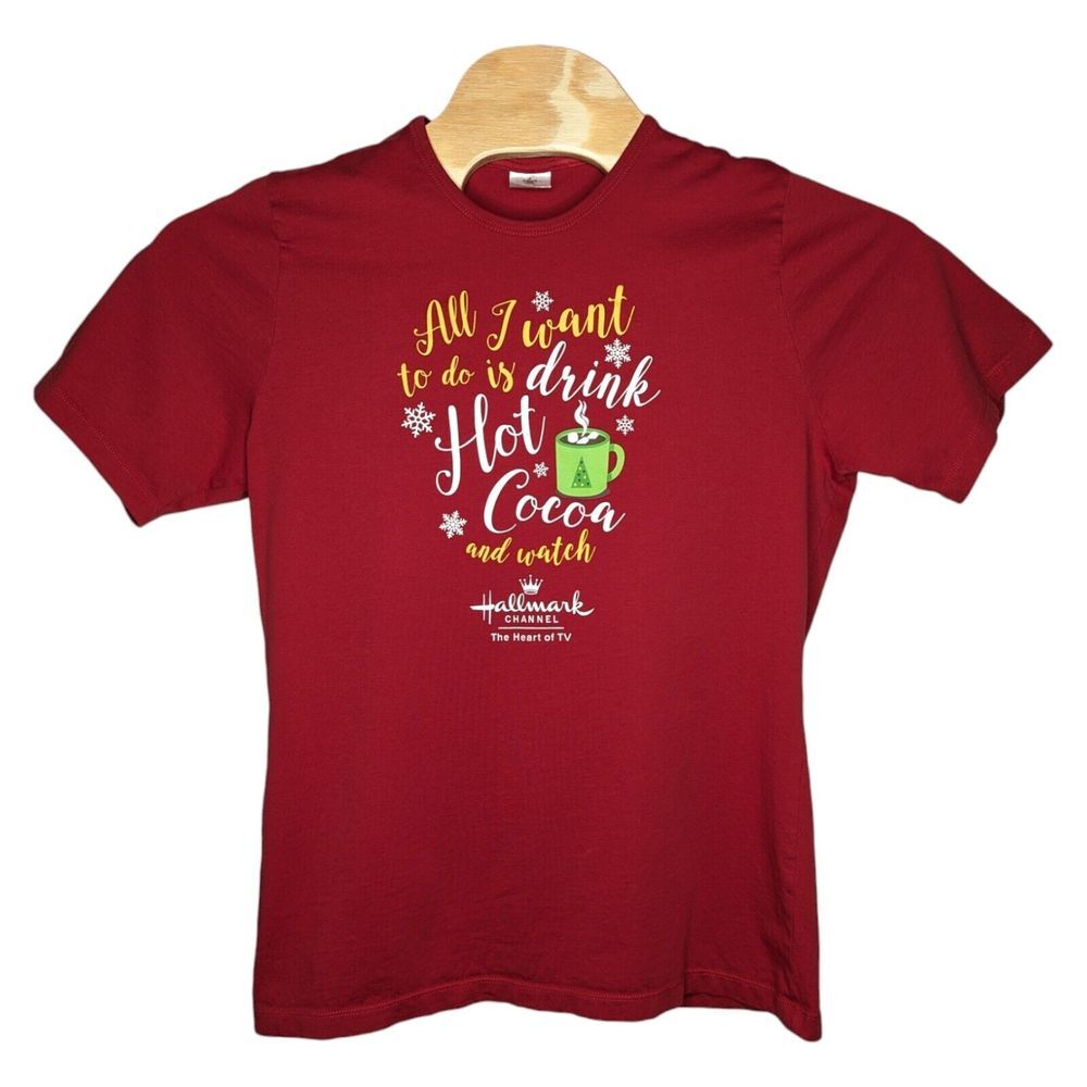 Hallmark‎ TV Channel Christmas T Shirt Sz XL All I Want To Do Is Drink Hot Cocoa